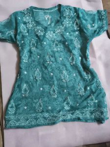 Beautiful Sea Green Short Kurti Light For Summers