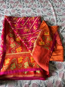 Pink &amp; Orange Saree with Blouse