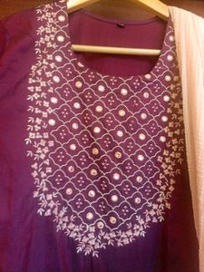 Purple Embroidered Kurti Set