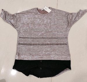 Top -Magenta Base With Silver Linings And Black