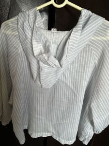 Striped Button-Down Hooded Top