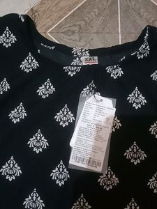 New Black Floral Print Straight Kurti
