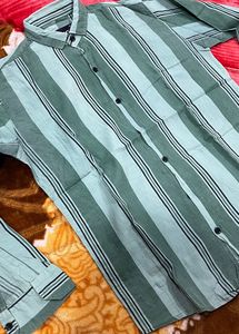 PINE GREEN COLOR STRIPE PRINTED COTTON SHIRT