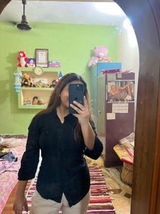Relaxed Fit Black Button-Down Shirt