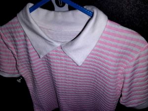 Pink Striped Collared Top