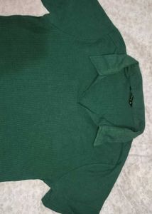 Green Ribbed Polo Top