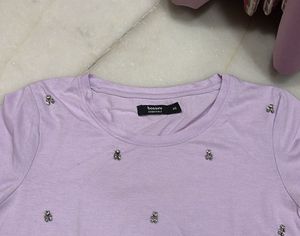 Cute Lilac Embellished Tee