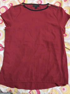 Casual Mauve Tshirt With FakeZipper Near shoulder