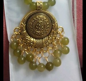 Olive Green Beads Chain With Pendent
