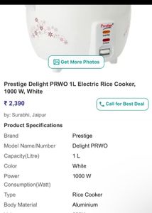 Prestige Top Brand 1 Litre Rice Cooker Unused