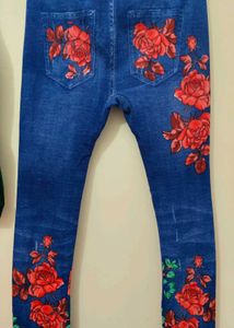 free size stretchable Floral Print Denim Leggings