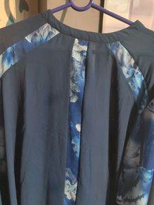 Pretty Navy Blue Floral Bell Sleeves Top