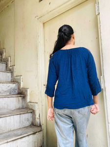 Women Embroidered Blue Top
