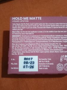 Swiss Beauty Hold Me Matte 12-Hour Stay Lipstick