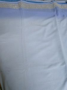 Sky Blue Ombre Shaded Rubber Print Saree With Fall