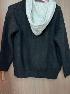New Cozy Black Knit Cardigan with hoodie for L &amp;xl