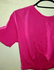 Pink Tie-Front Crop Top