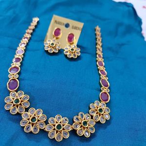 Simple Ruby Stone Neckset For Evening Parties