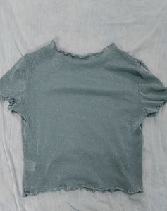 LULU &amp; SKY Blue Glitter Mesh Top