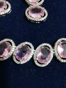 Glass Pink American Diamond Set