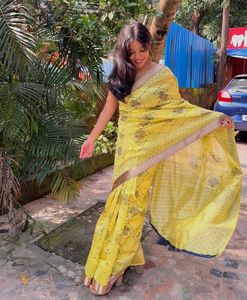 Elegant Yellow Printed Saree