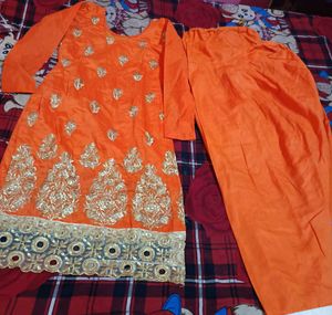 New Unused Festive Orange Kurta Set