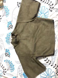 Swede Fabric Crop Top With Belled Sleeve