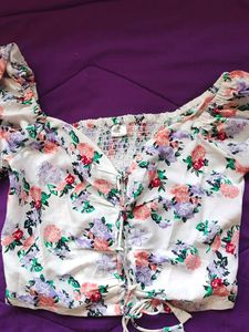 Floral Printed White Crop Top