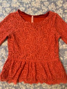 Y2k Coral Lace Peplum Top - Latin Quarters Brand