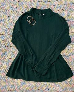 Emerald Green Mandarin Collar Blouse