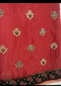 Rust &amp; Green Border Embroidered Saree