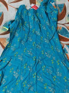Teal Floral Print Kurti with Tie Detail