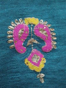 Embroidered super net saree with red border