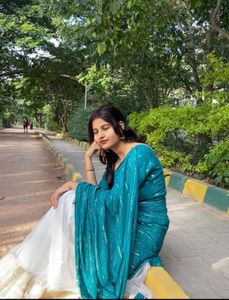 Elegant Teal Saree with White Skirt
