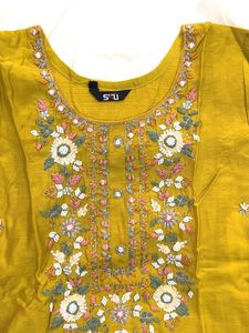 Heavy Golden Party Wear Suit With Net Dupatta