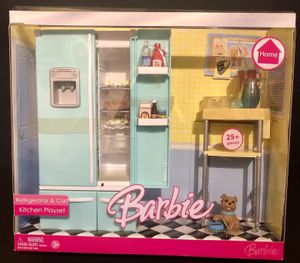 2006 Barbie Doll Fridge &amp; Cart Kitchen Playset