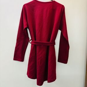 Maroon Long Sleeve Peplum Top with Waist Tie