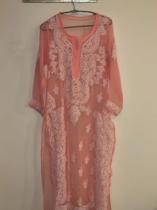Chikankari Peach Kurti With Inner