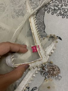 Biba Off White Kurta With Dupatta