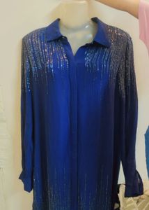 Beautiful Blue Embellished Shirt Dress