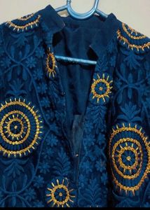 Navy Blue Designer Front Cut Kurti For 34 Bust