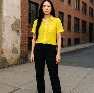 Yello Chiffon Button Down Top