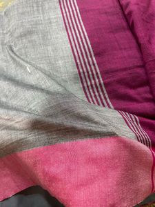 Saree With Grey Body & Pink Palla And Border