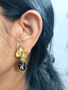 Kundan &amp; Black Stone Earings
