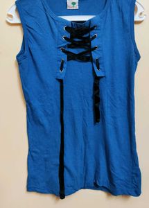 Blue Sleeveless Casual Top