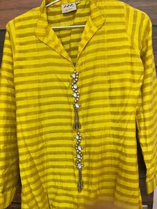 Yellow Striped Kurta With Dress