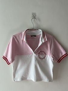 Cute Pink & White Crop Top