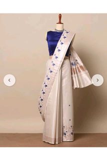 Kerala Kasavu Embroidery Tissue Sarree Brand New