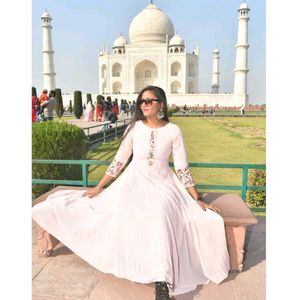 Blush Pink Embroidered Pleated Dress