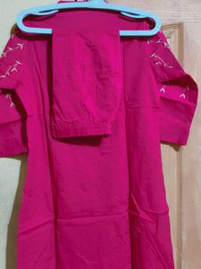 Vibrant Magenta Cord Set with Floral Embroid